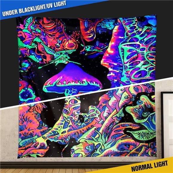 Blacklight Mushroom Tapestry Trippy Upright Tapestry Glow In The Dark UV - Picture 6 of 6